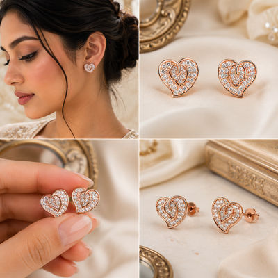 V N PETAL ROSE STUDS EAARINGS